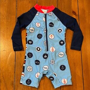 Bonverano One Piece Nautical Rashguard Boys Size 6-9 Months EUC